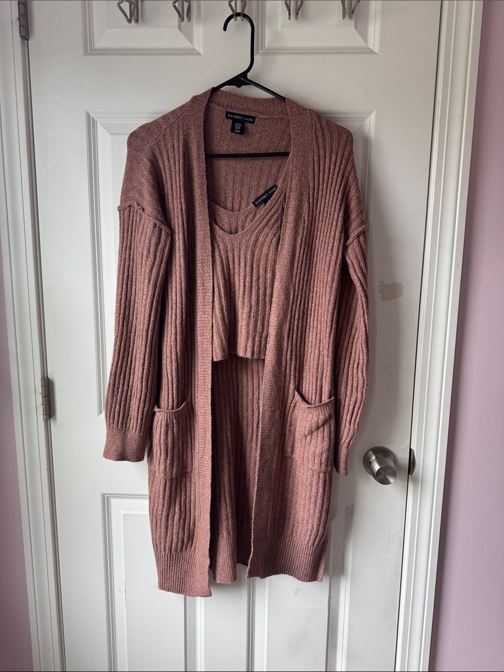 Sincerly Jules Dusty Rose Ribbed Cardigan & Tank Set